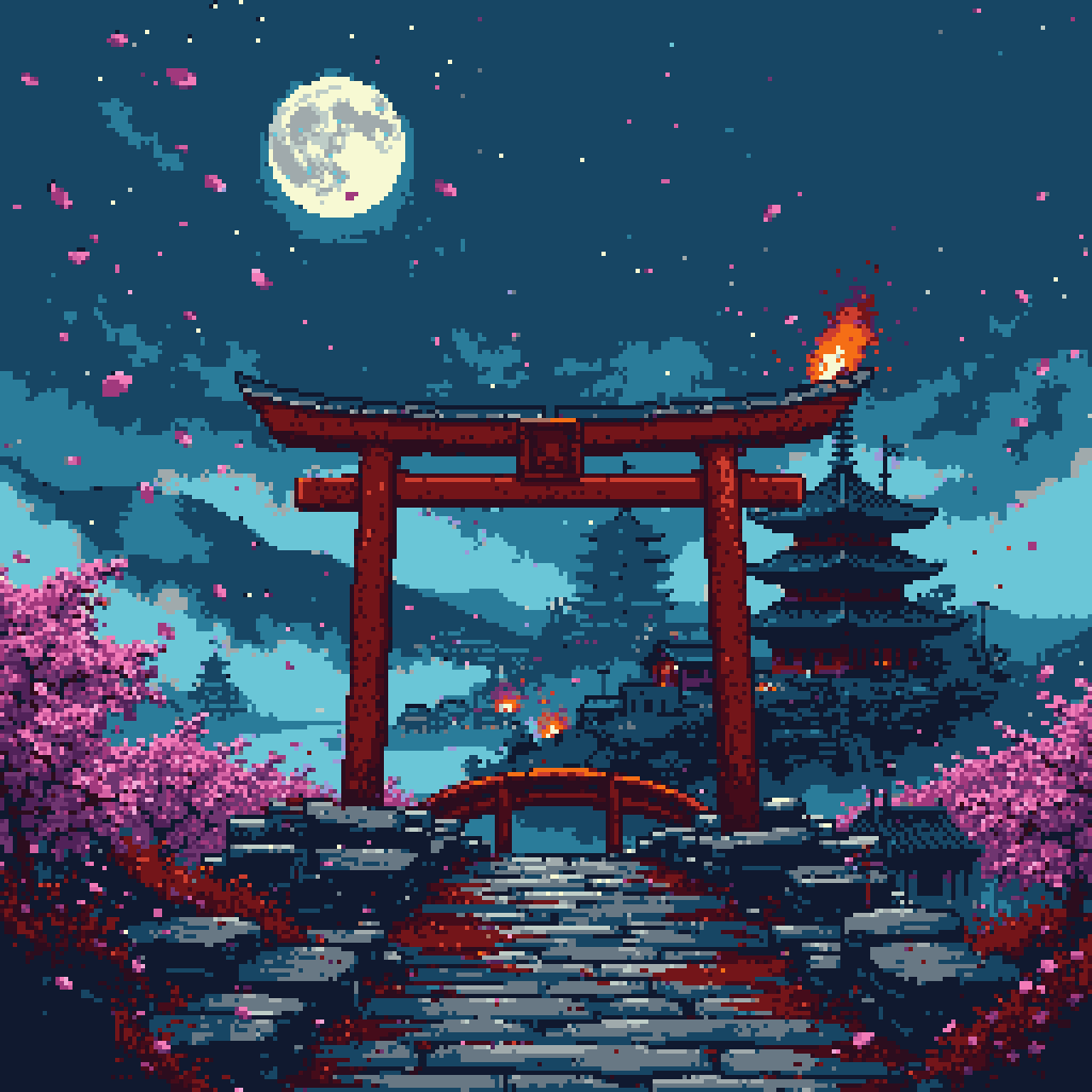 Pixel art Japanese scene